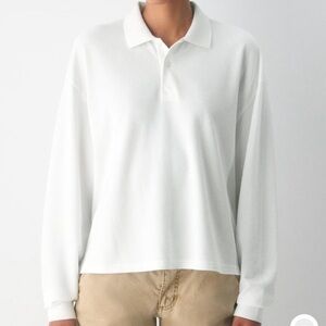 White Long Sleeve TNA Polo Shirt